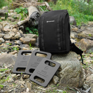 backpack with three different weight plates