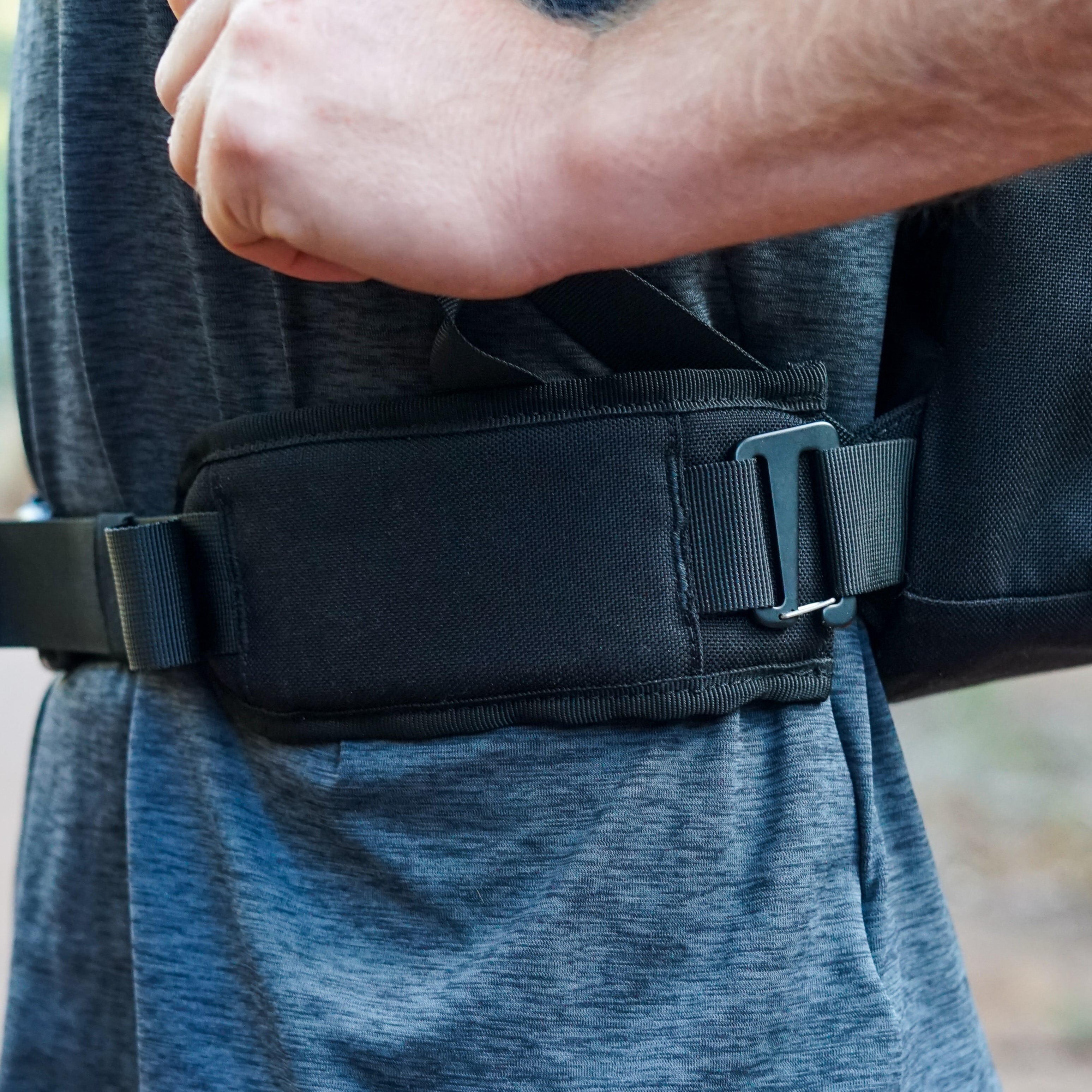 Close up of hip belt on Ruckaway rucking backpack